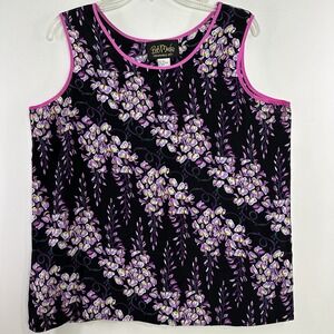 Bob Mackie Wearable Art Tulip Floral 100% Silk‎ Sleeveless blouse top sz L